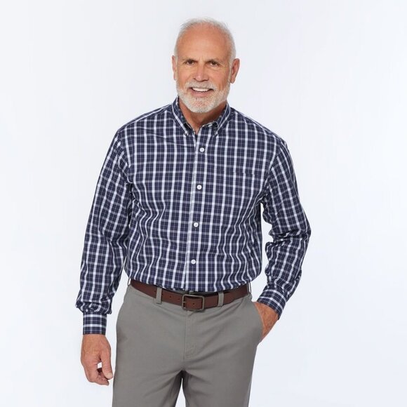 Duluth Trading Wrinklefighter Shirt L Blue Check Relaxed Fit Cotton NWOT - Picture 1 of 7